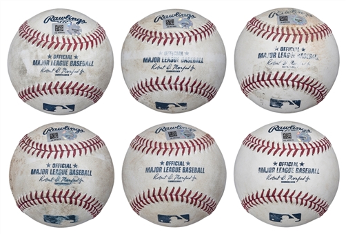 Lot of (6) Texas Rangers Game Used OML Baseballs (MLB Authenticated)